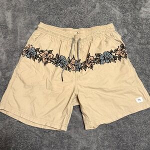 Katin Mens Vine Volley Board Shorts Aloha Floral Print Tan Sz L